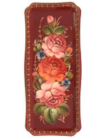 Поднос "Цветы на бордовом фоне", прямоугольный малый, арт. 4008