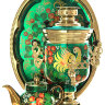 Самовар электрический 3 литра с чайником и подносом роспись "Жар-птица на зеленом" с автоотключением арт. 130217а